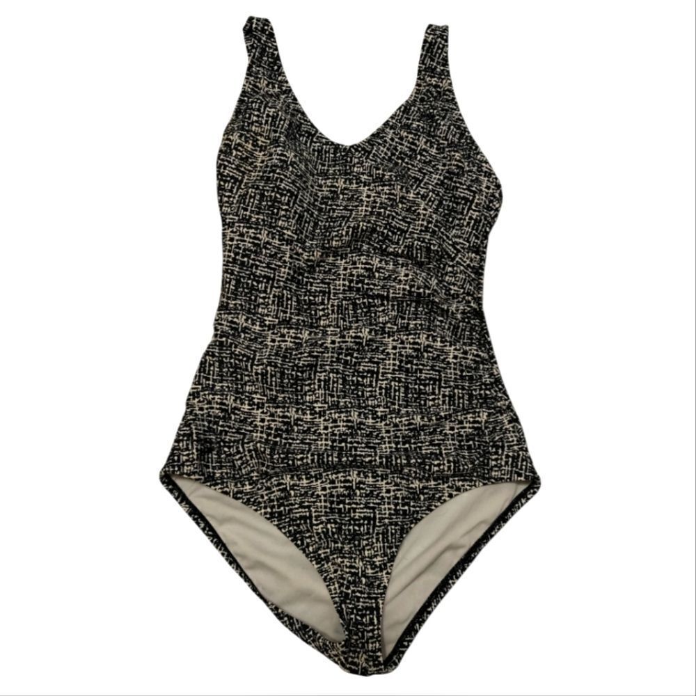 Speedo Black White print One Piece Swimsuit SZ 6